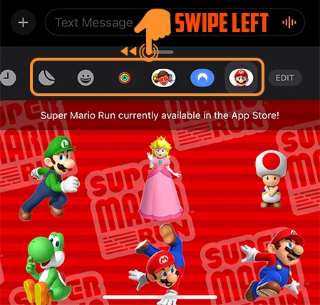 Swipe left to right to access Sticker Apps in iMessage