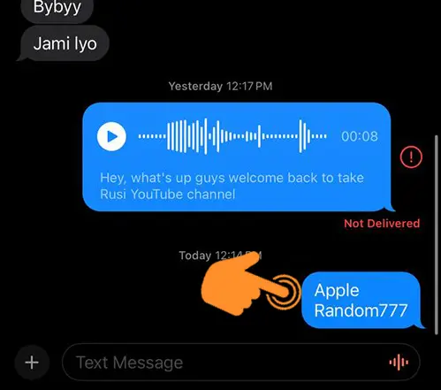 Tap and Hold password in apple message