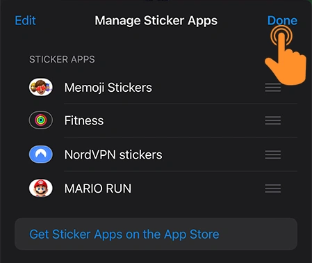 Tap done to save Rearranged iMessage Stickers Apps