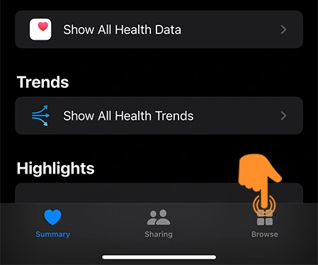 Tap on Browse in Apple Health App