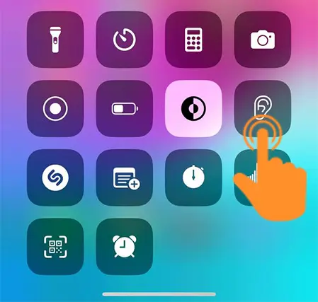 Tap on Control center hearing option