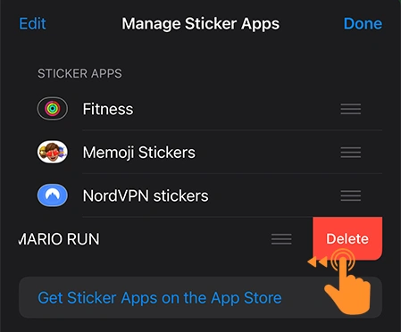 Tap on Delete button to Delete iMessage Sticker Apps
