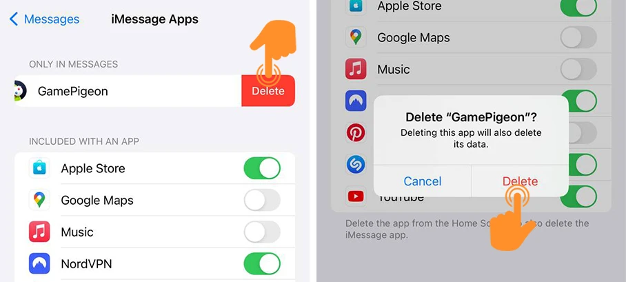 Tap on Delete to Delete iMessage Apps