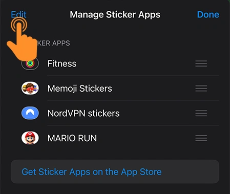 Tap on Edit button to Delete iMessage Sticker Apps