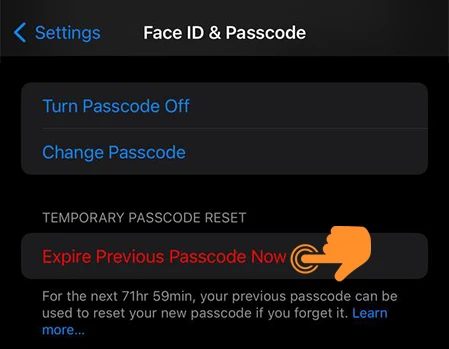 Tap on Expire Previous Passcode Now