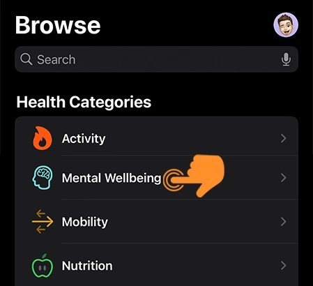 Tap on Mental wellbeing to Delete Data