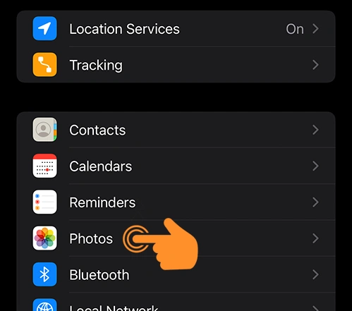 Tap on Photos under iPhone privacy and security