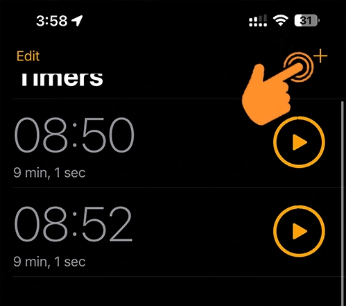 Tap on Plus icon to add new timer on iPhone