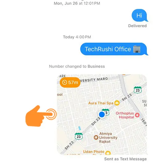 Tap on live location map on iPhone iMessage