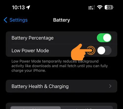 Turn off Low Power Mode on iPhone