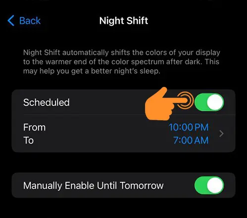 Turn off Night Shift mode on iPhone
