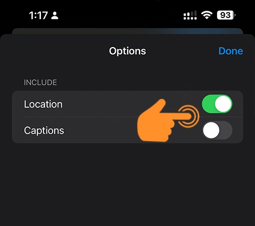 Turn off location and captions for photos