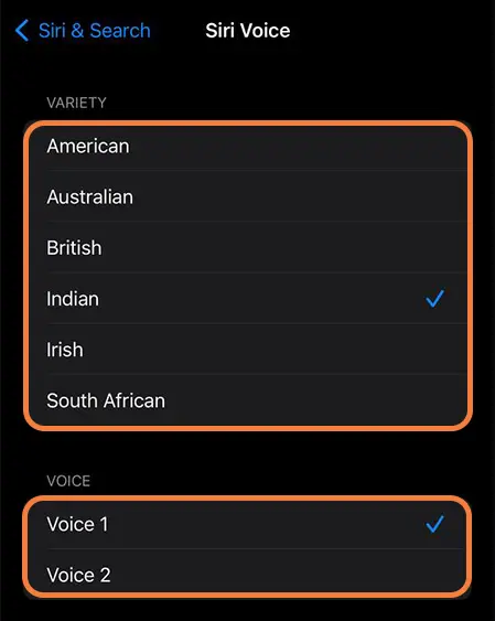 choose preferred language and voice for Siri