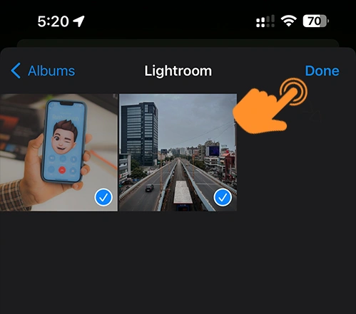 choose selected photos in iphone