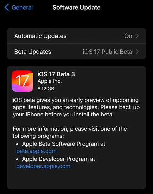 iOS 17 Public Beta 3 Screenshot