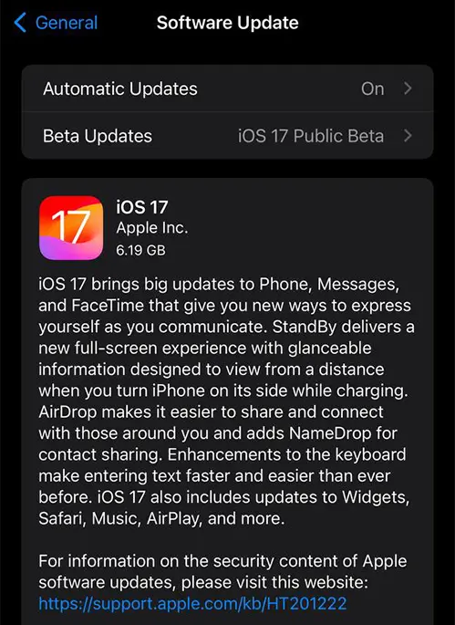 iOS 17 RC Golden Master Update