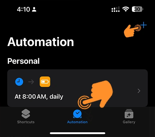 select Automation in shortcuts app