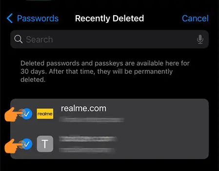 select all deleted passwords