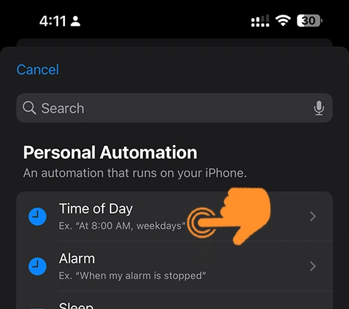 select time of day option in automation