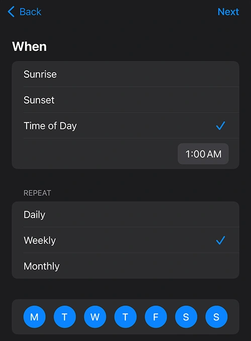 select your automation time duration