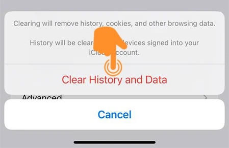 tap again clear history and data for safari