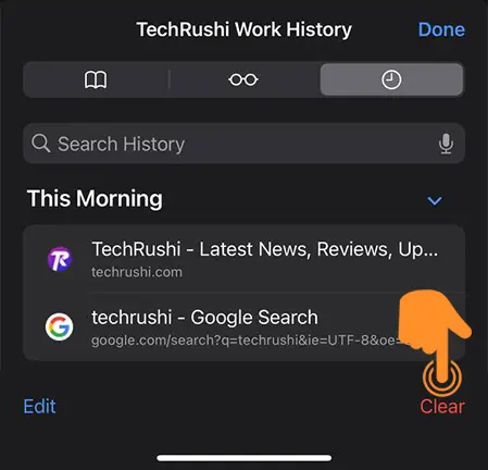 tap on Clear button for Safari History
