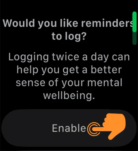 tap on Enable to enable or log State of Mind feature on Apple watch