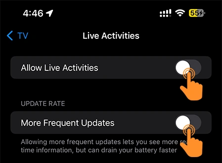 toggle off for Allow Live Activities
