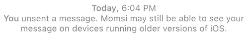 unsent a message on iPhone due to running older version of iOS
