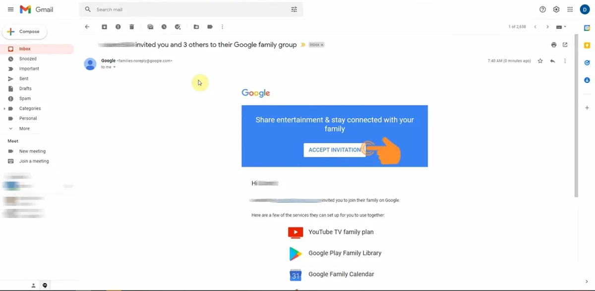 Accept Invitation of YouTube TV Family Group