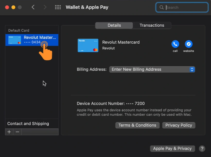Choose your Card in Apple Pay on Mac