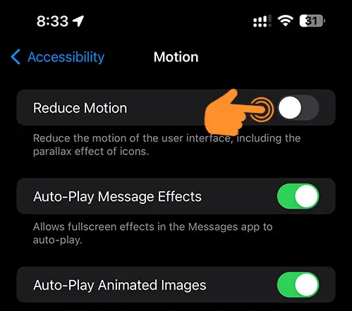 Disable Reduce Motion on iPhone