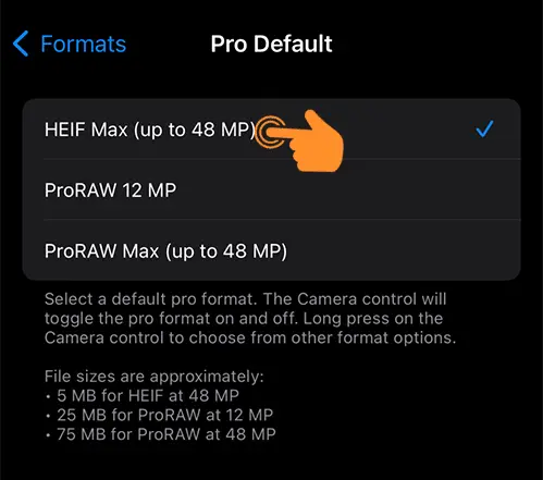 Enable HEIF Max option in settings