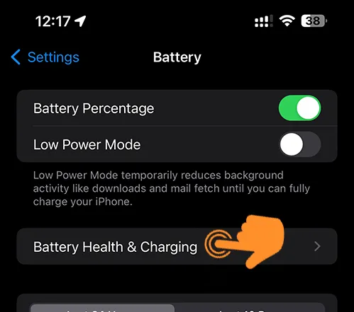 Open Battery Health & Charging on iPhone battery settings