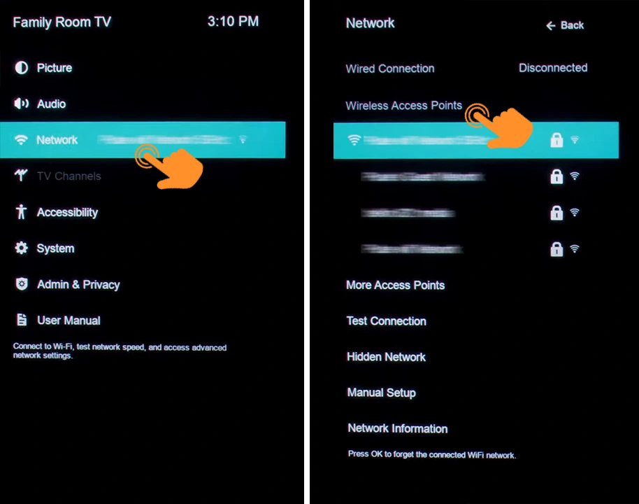 Open Network and click on Wireless Access Points on Vizio TV