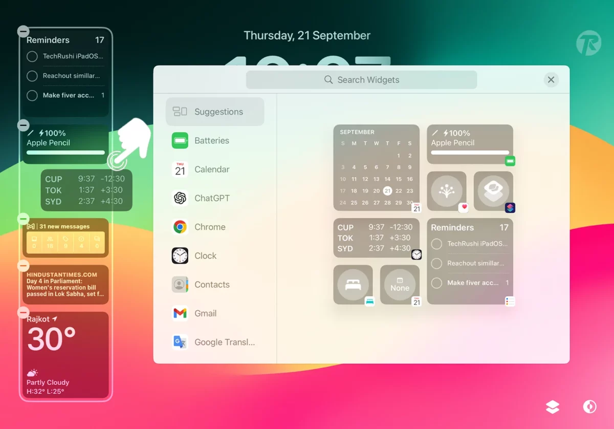 Rearrange your widgets by holding and dragging ipad widgets