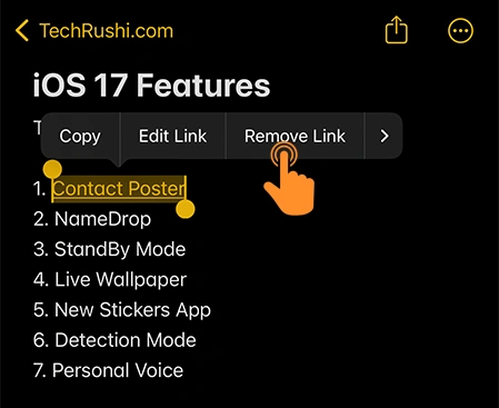 Remove Linked Notes on iphone