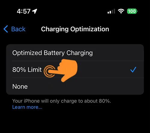 Set 80% limit on iPhone 15 charging optimization