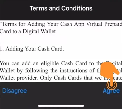 Tap Agree for Add Cash App Card Terms and Conditions