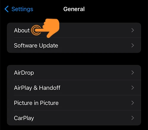 Tap on About option in iPhone