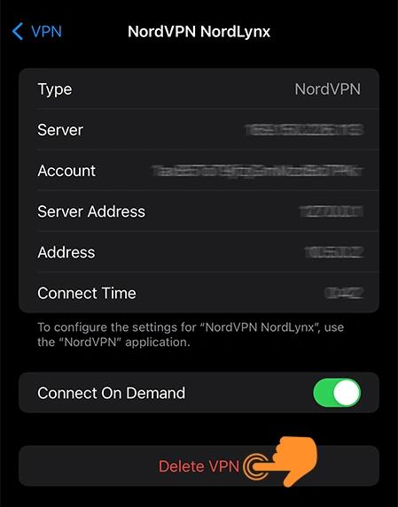 Tap on Delete VPN to remove it