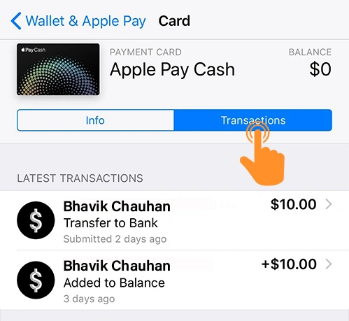 Tap on Transactions to see Apple Pay history