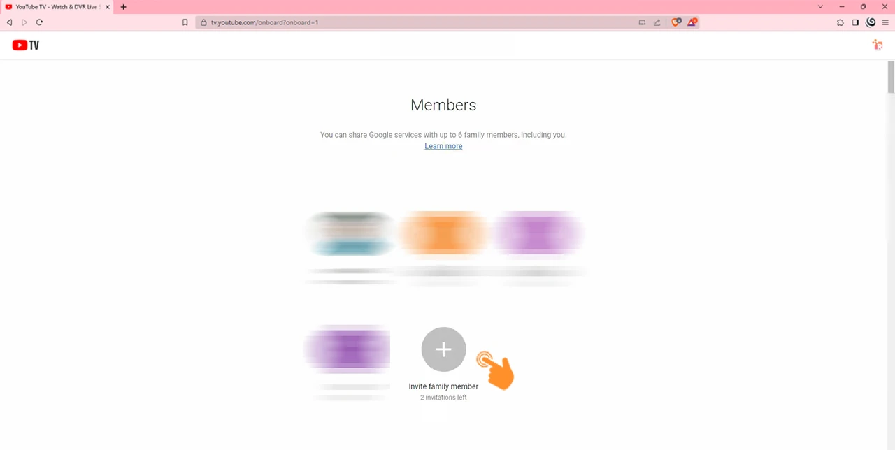 Tap on the Invite Family Member in YouTube TV