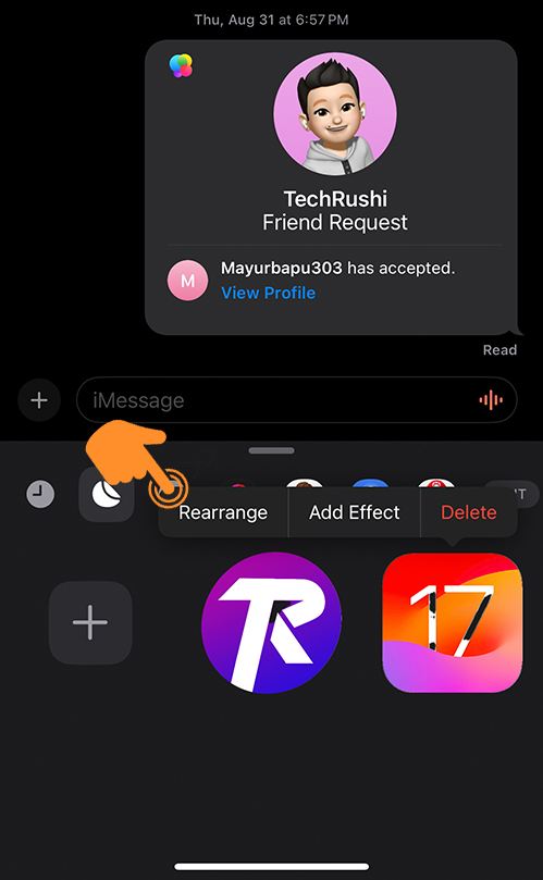Tap on the Rearrange option on iPhone stickers
