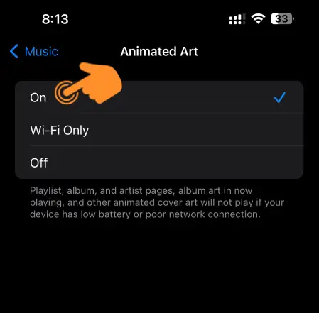 Turn on Animated Art on iPhone