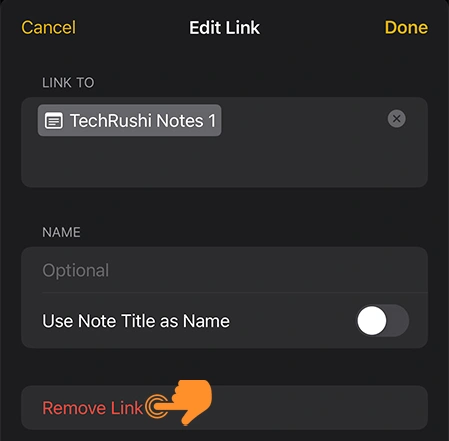 edit Linked Notes on iphone
