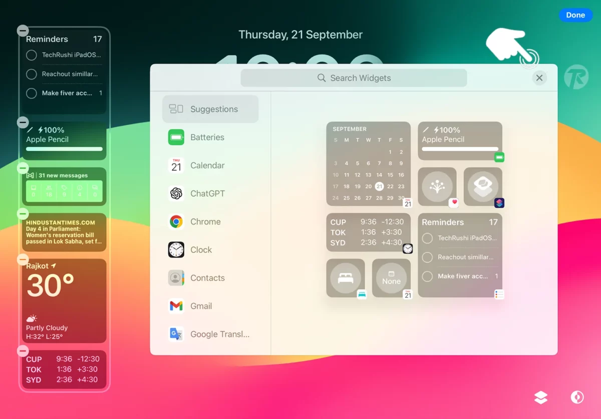 hit the done button to change iPad Widgets on lock screen