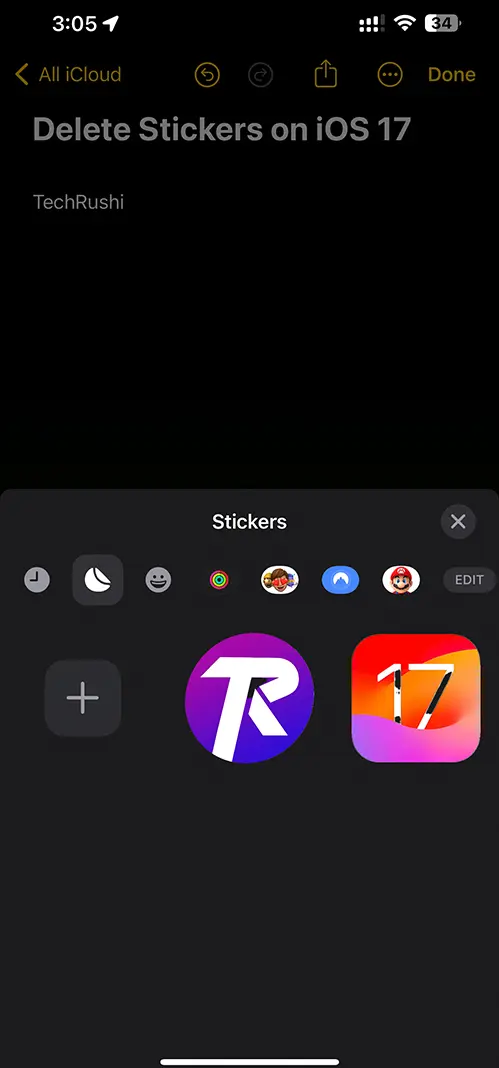 iOS 17 Stickers on iPhone in Note apps