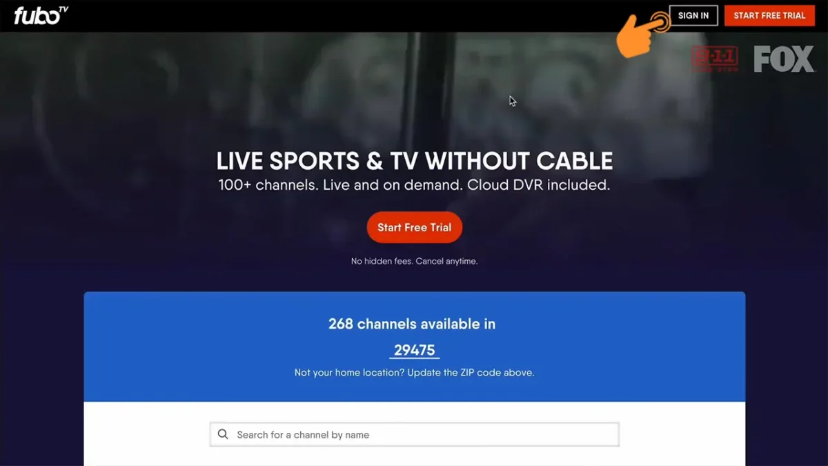 open fubotv website and tap on the sign in button