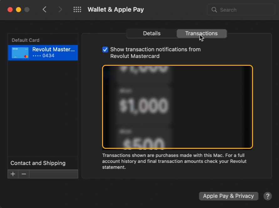 see your Apple Pay transaction history on Mac